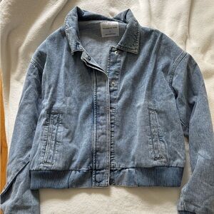 Celebrity Pink Light Blue Denim Bomber Jacket Size L